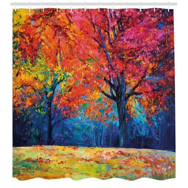 70 Long Ambesonne Autumn Shower Curtain Cloth Fabric Bathroom Decor Set with Hooks Pathway in The Woods Covered with Dried Deciduous Tree Leaves Romantic Fall Season Orange Brown
